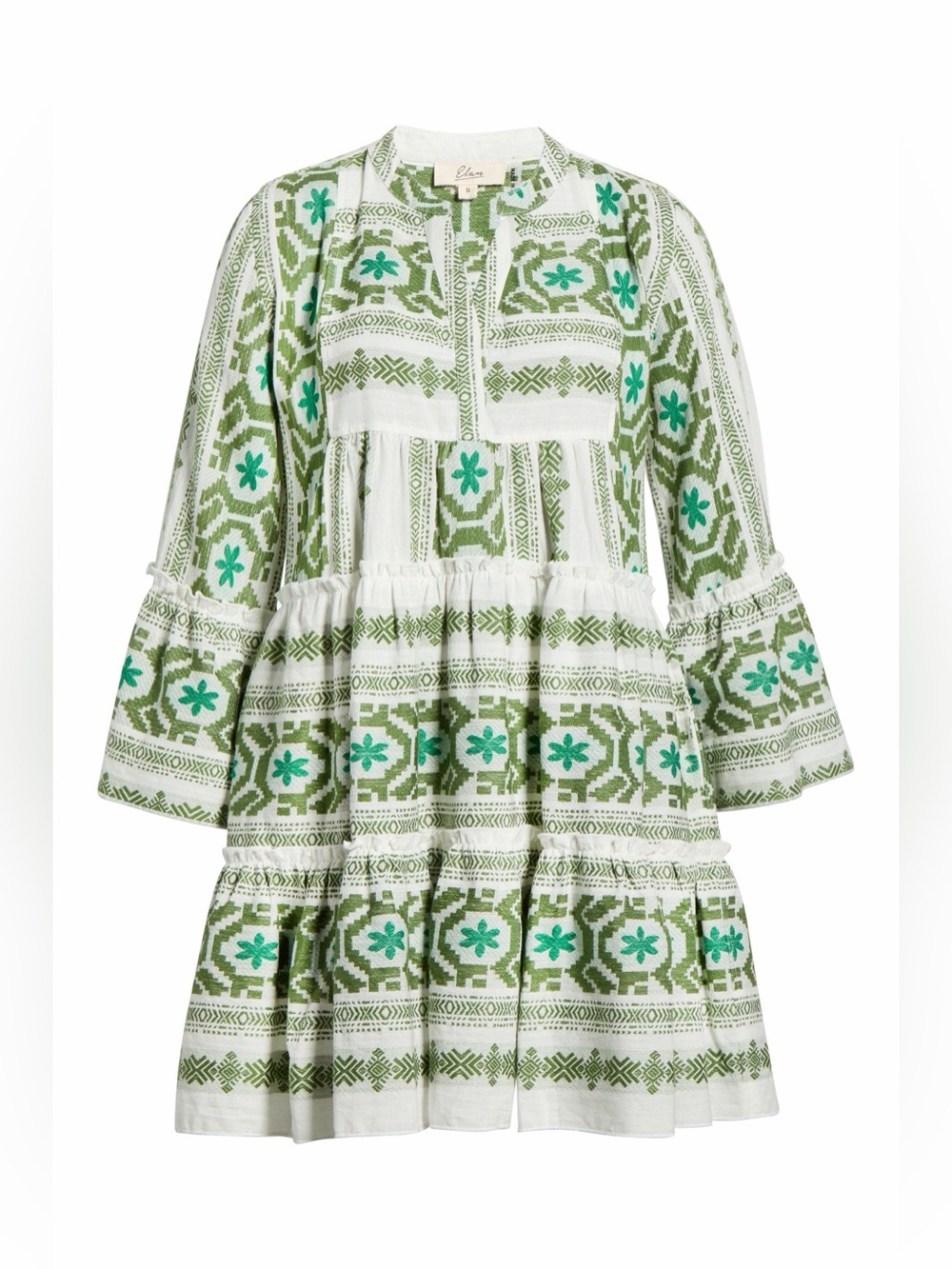 Elan Tiered White and Green Embroidered Mini Dress - Picture 5 of 11